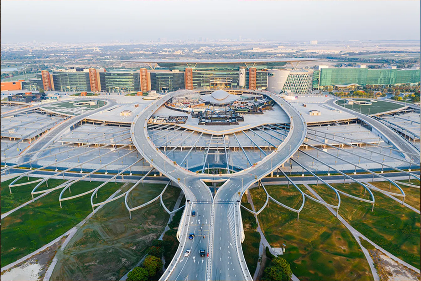 بوصلة تشير إلى خيار المنطقة الحرة في دبي كوجهة استثمارية استراتيجية