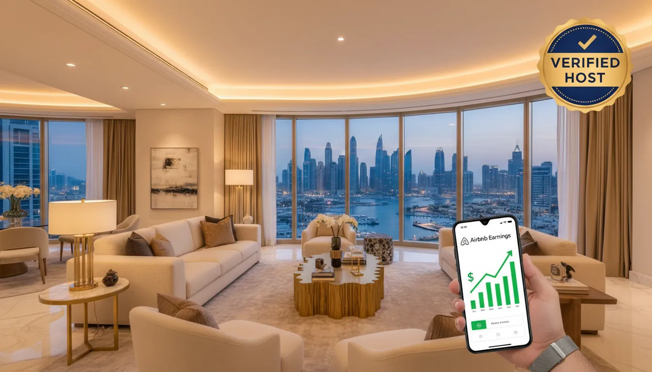 شقة فاخرة في دبي مع شعار Airbnb ورخصة بيوت العطلات