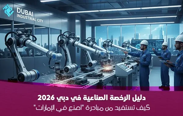 خط إنتاج حديث في مصنع بدبي مع شعار "اصنع في الإمارات"